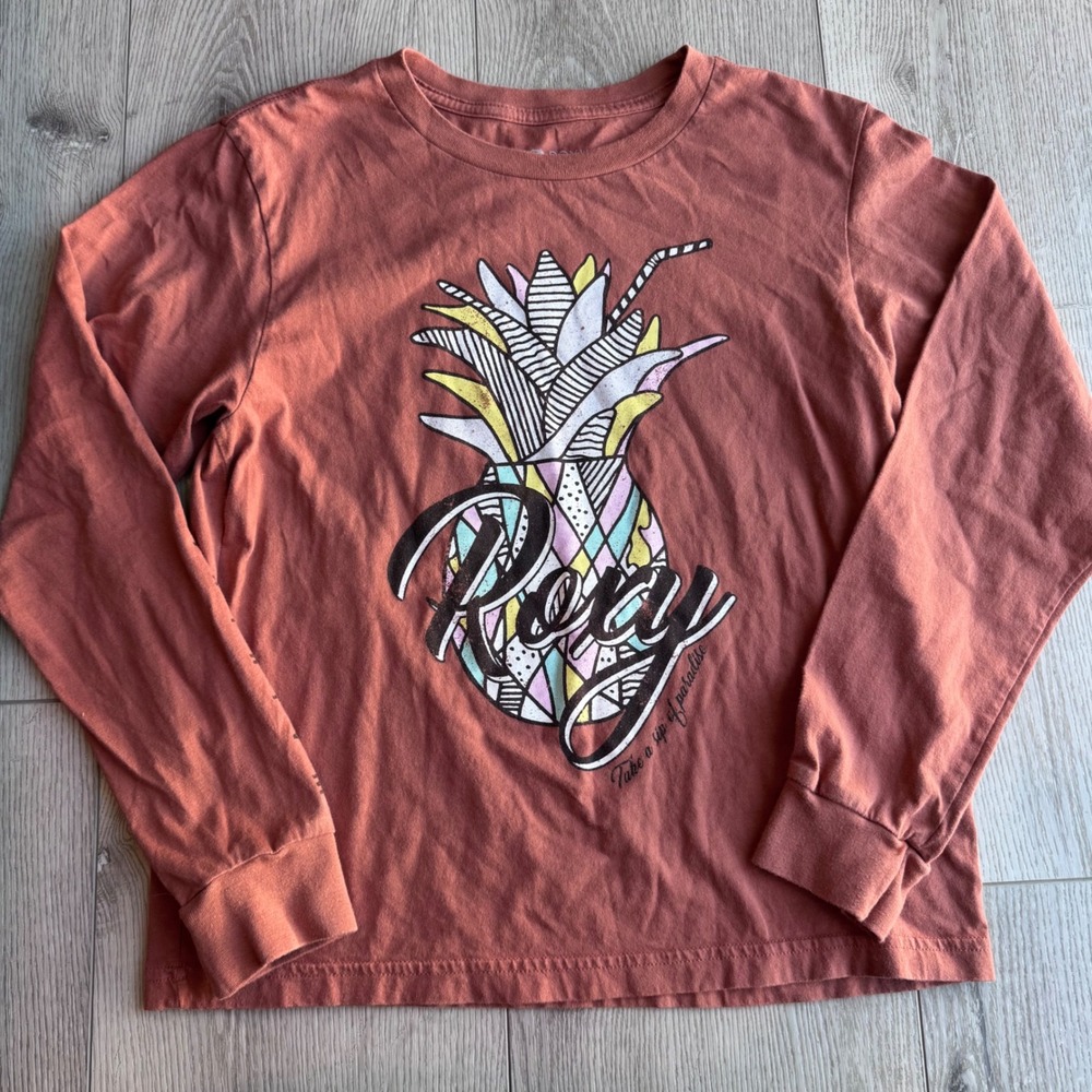Roxy Hawaii Pineapple Long Sleeve Shirt Womens Medium burnt Orange Waikiki